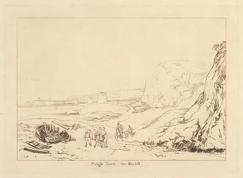 Martello Towers near Bexhill, Sussex (Liber Studiorum, part VII, plate 34) by Joseph Turner, print, 1811