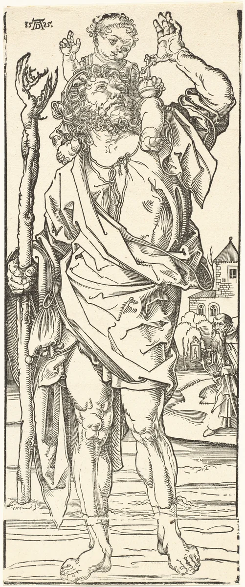St. Christopher Carrying the Christ Child by Albrecht Dürer, print, 1495-1500