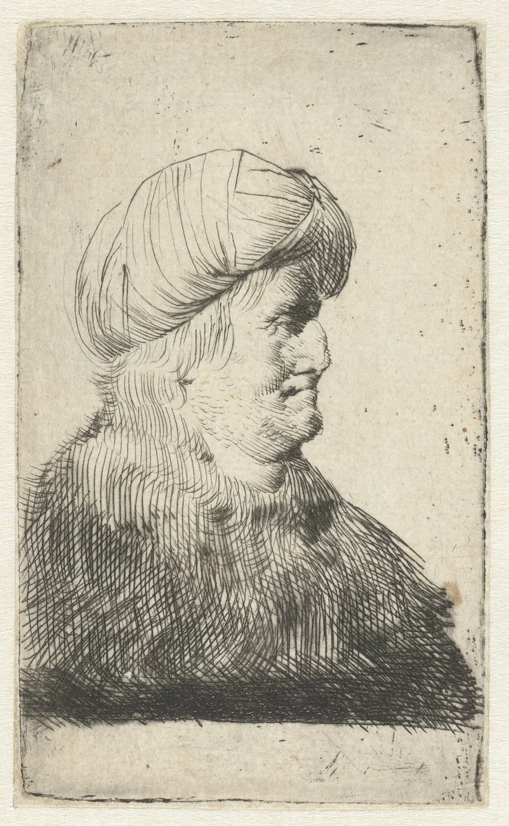 Portret van een man met een tulband, en profil naar rechts by Pieter Fransz de Grebber, print, 1610-1655