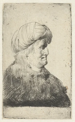 Portret van een man met een tulband, en profil naar rechts by Pieter Fransz de Grebber, print, 1610-1655