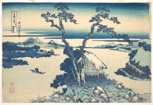 Lake Suwa in Shinano Province (Shinshū Suwako), from the series Thirty-six Views of Mount Fuji (Fugaku sanjūrokkei) by Katsushika Hokusai (葛飾 北斎), print, 1820-1842