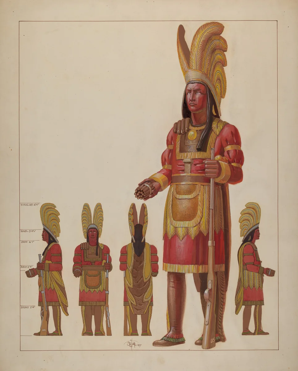 Cigar Store Indian by Otto E. Hake, index of american design, 1937