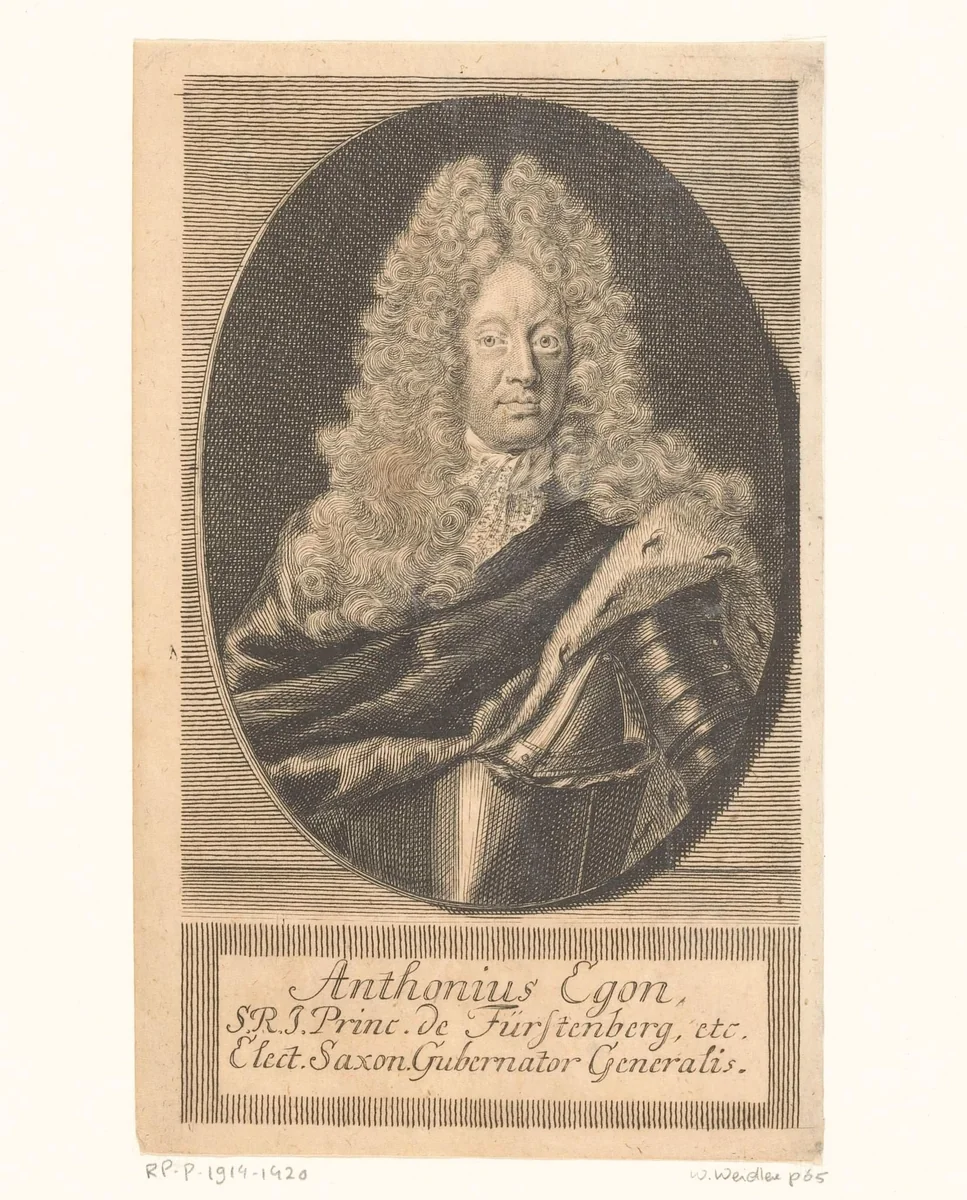 Portret van Anthonius Egon von Fürstenberg-Heiligenberg by Martin Bernigeroth, print, 1711
