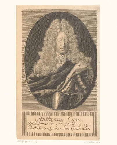 Portret van Anthonius Egon von Fürstenberg-Heiligenberg by Martin Bernigeroth, print, 1711