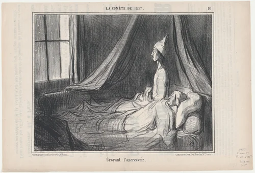 Croyant l'apercevoir, from 'Croquis Parisiens', published in "Le Charivari" by Honoré Daumier, print, 1857