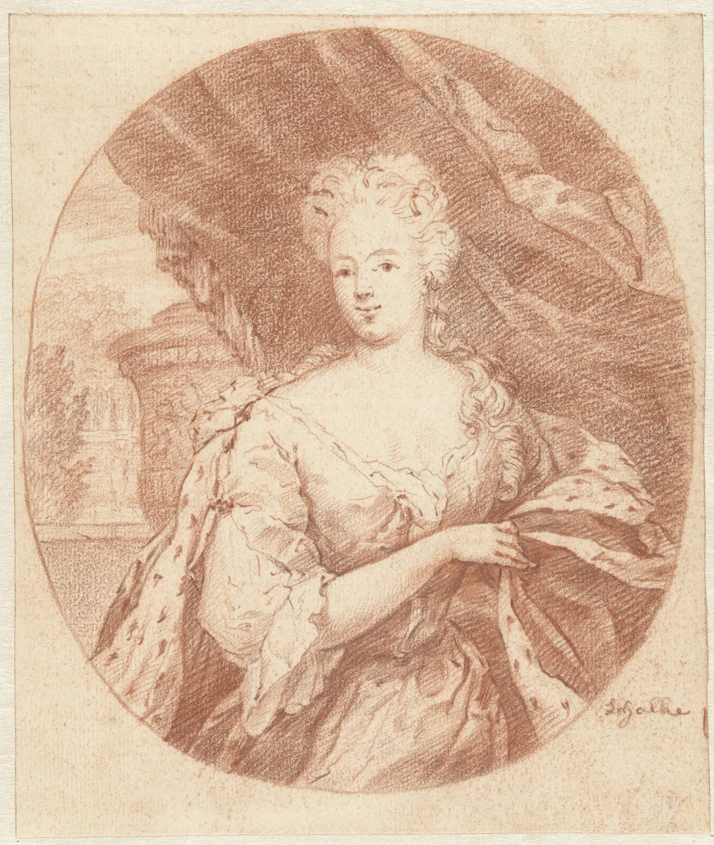 Portret van een onbekende dame, zittend by Godfried Schalcken, drawing, 1653-1706