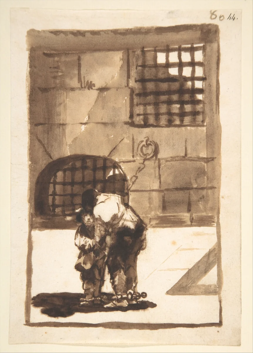 Prisoners in irons; page 80 from the "Images of Spain" Album (F) by Goya, drawing, 1807-1825