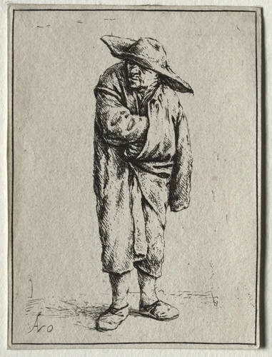 Peasant with his hand in his cloak by Adriaen van Ostade, print, 1637-1647