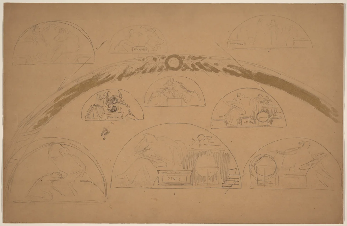 Studies for Lunettes [recto] by Charles Sprague Pearce, drawing, 1890-1897