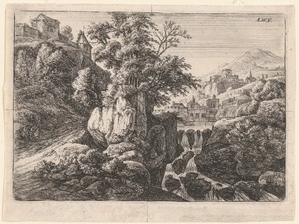 Triple Cascade by Anthonie Waterloo, print, 1629-1690