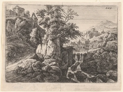 Triple Cascade by Anthonie Waterloo, print, 1629-1690