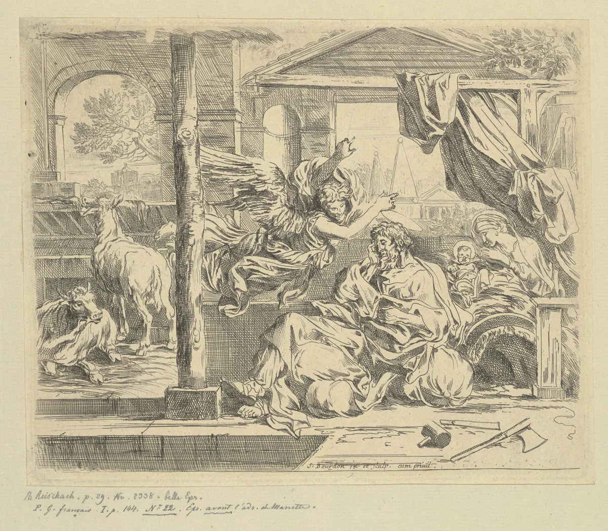 The Dream of Saint Joseph by Sébastien Bourdon, print, 1653-1657