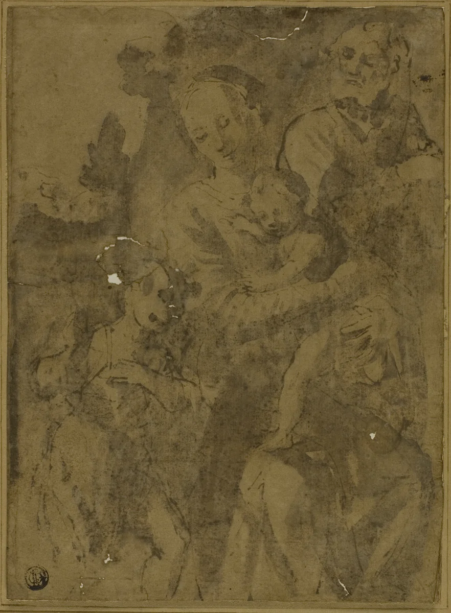 Holy Family with the Infant John the Baptist by Luca Cambiaso, drawing, 1595-1605
