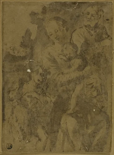 Holy Family with the Infant John the Baptist by Luca Cambiaso, drawing, 1595-1605