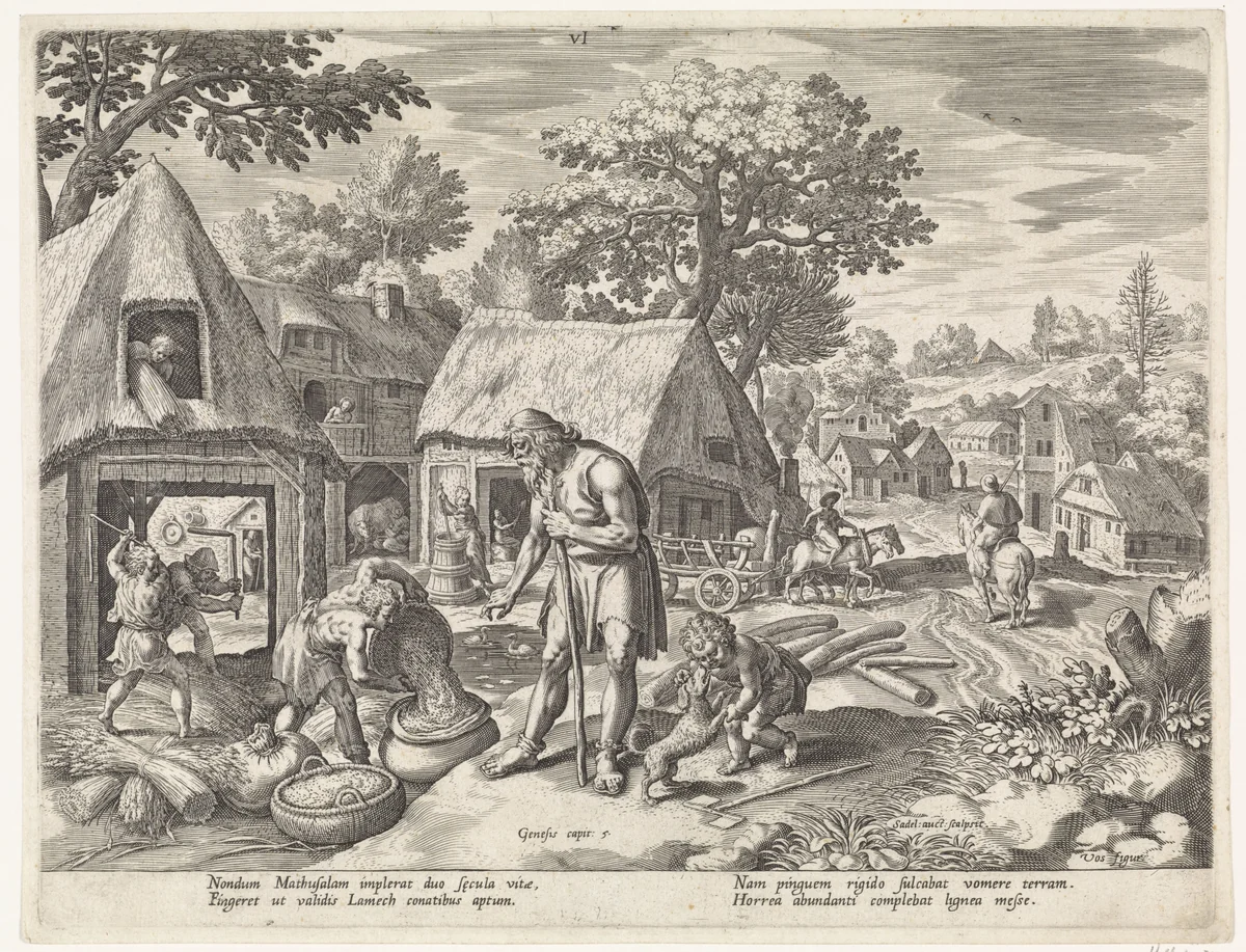 Metuselach en zijn kinderen by Unknown, print, 1586