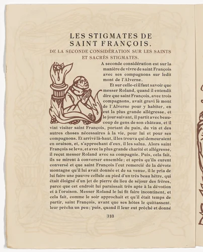 Pictorial initial (page 318) from Les Petites Fleurs de St. François (The Little Flowers of St. Francis) by Émile Bernard, illustrated book, 1928