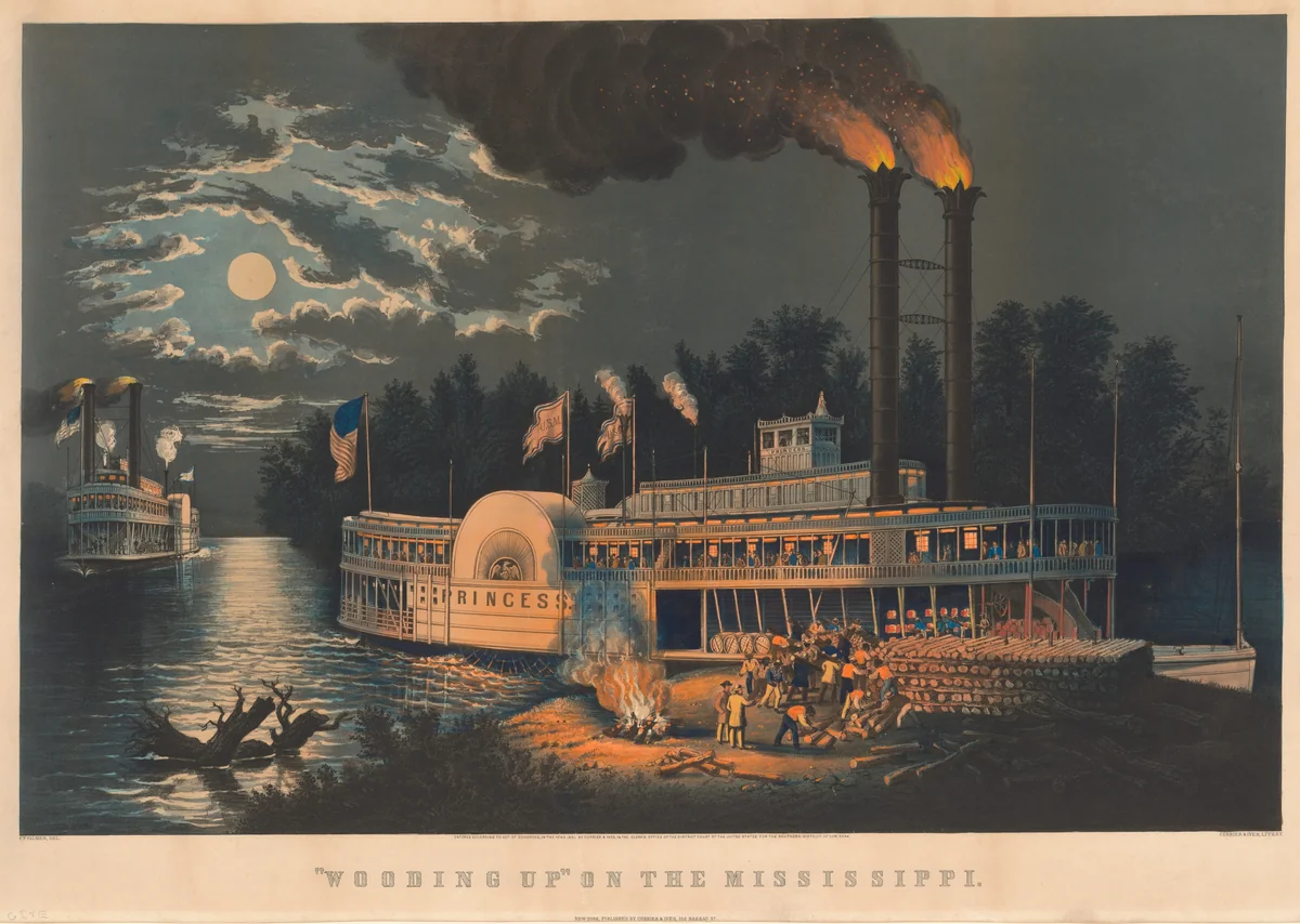 "Wooding Up" on the Mississippi by Frances Flora Bond Palmer, print, 1863