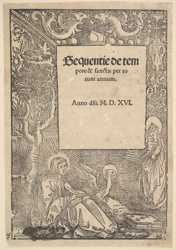 Saint John the Evangelist on Patmos, title page from Hymni de tempore et de sanctis by Hans Baldung, print, 1516