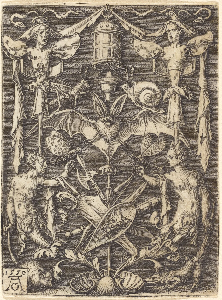 Ornament with Trophy of Arms by Heinrich Aldegrever, print, 1550