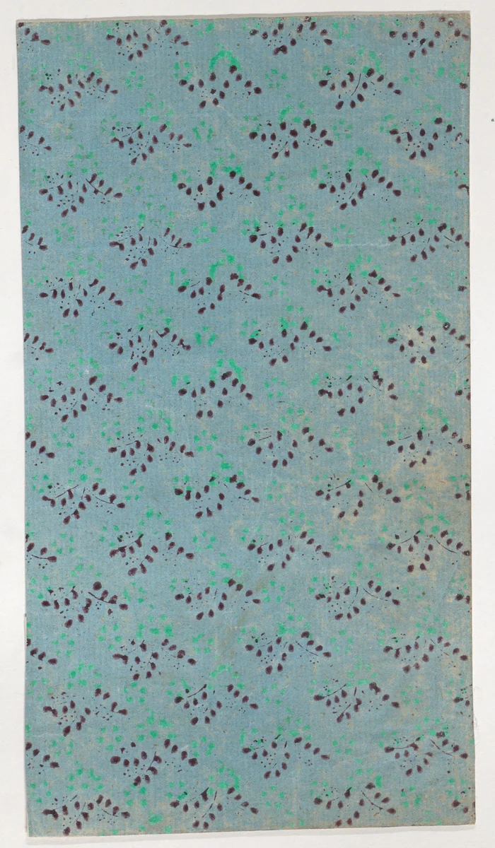 Sheet with overall pattern of green and brown leaves by anonymous, print, 1800-1900