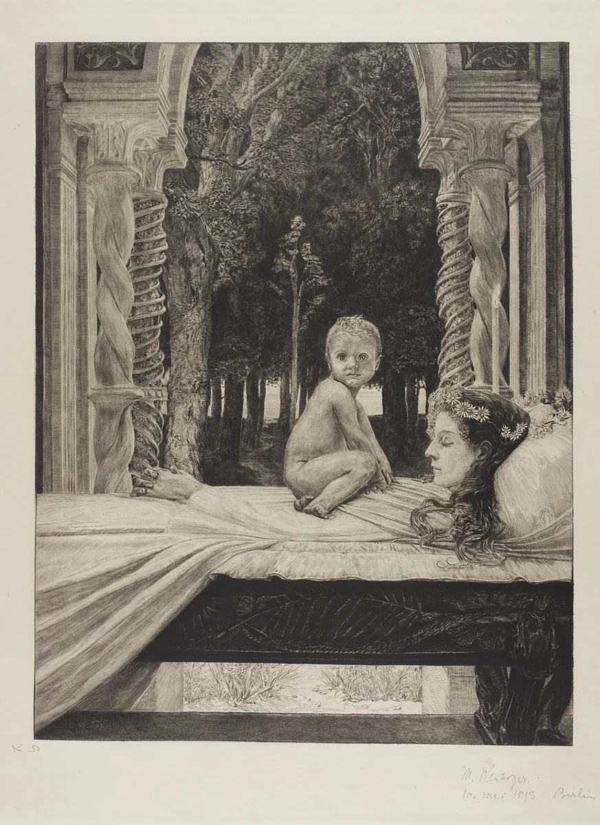 Dead Mother, plate ten from On Death, Part II by Max Klinger, print, 1889