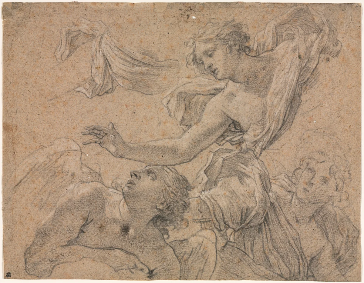 Studies of Angels (recto) by Michel Dorigny, drawing, 1655-1660