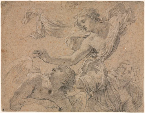 Studies of Angels (recto) by Michel Dorigny, drawing, 1655-1660