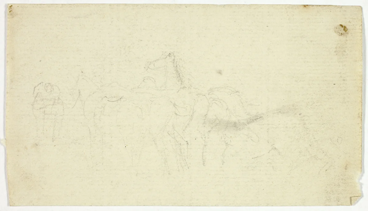 Horses with Groom (recto); Sketches of Peasant with Basket (verso) by William Henry Pyne, drawing, 1789-1843