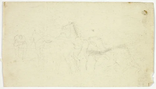 Horses with Groom (recto); Sketches of Peasant with Basket (verso) by William Henry Pyne, drawing, 1789-1843