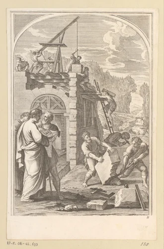 Heilige Bruno laat de Grande Chartreuse bouwen by François Chauveau, print, 1623-1676