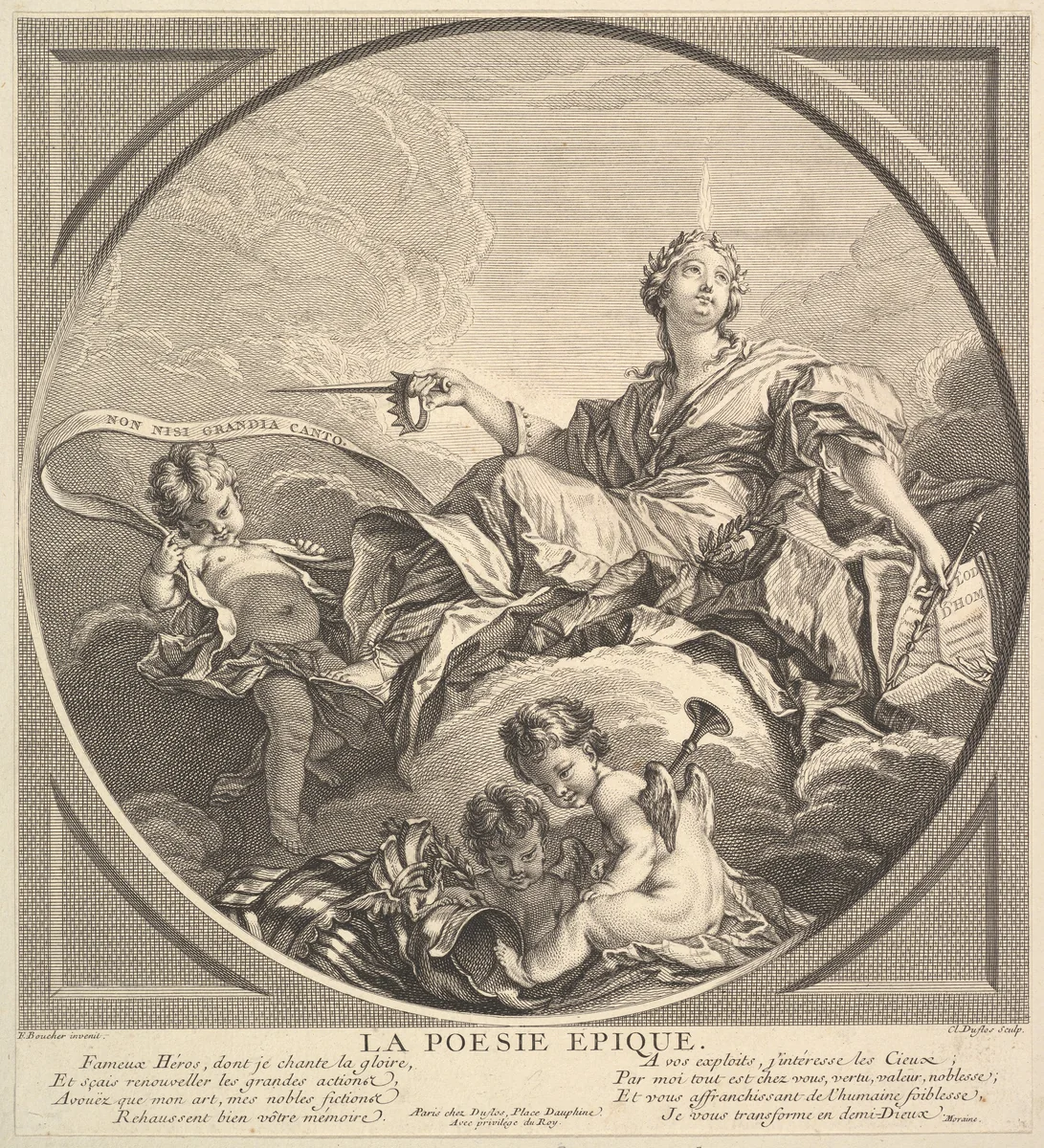 Epic Poetry by Claude Augustin Duflos le Jeune, print, 1736-1746