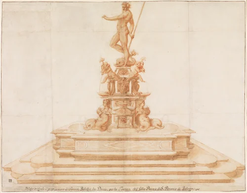 Copy after Giambologna's Neptune Fountain in Piazza San Petronio, Bologna by anonymous, drawing, 1595-1605