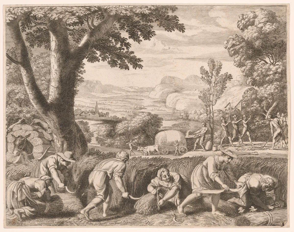 The Harvest, Plate 8 from Pastorales by Claudine Bouzonnet-Stella, print, 1667