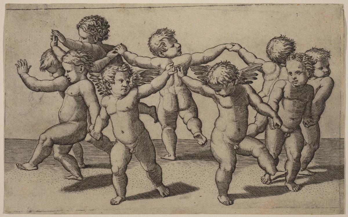 Dance of Cupids by Marcantonio Raimondi, print, 1512-1522