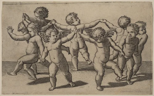 Dance of Cupids by Marcantonio Raimondi, print, 1512-1522