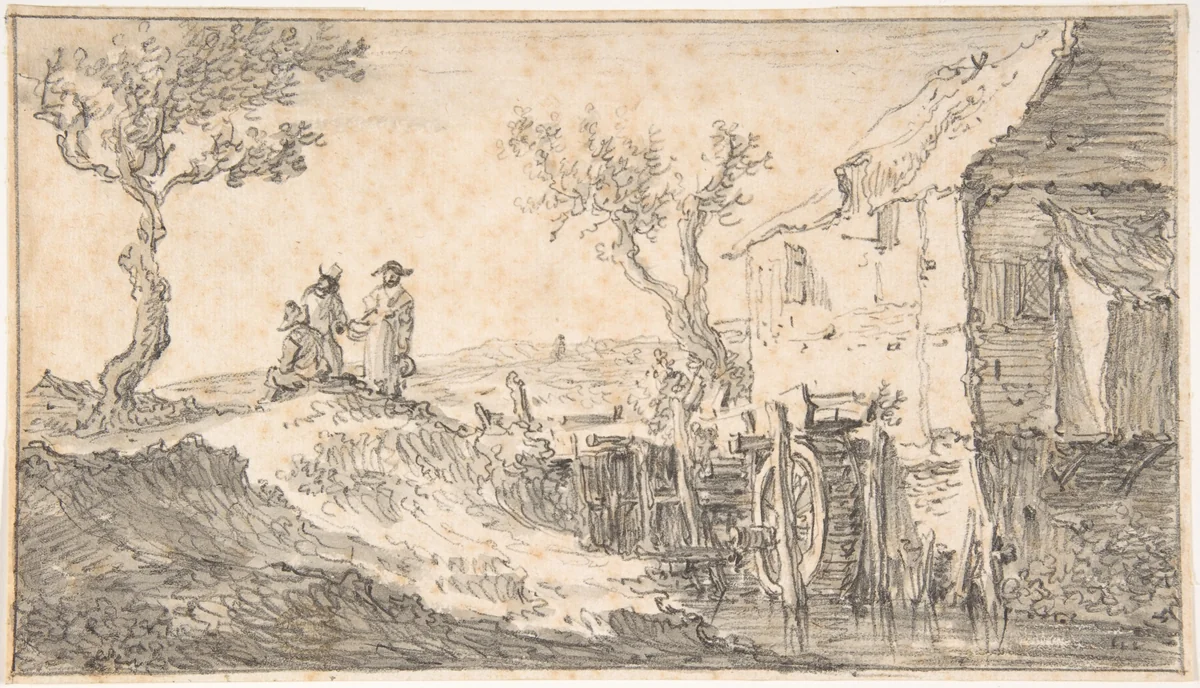 The Water Mill by Jan van Goyen, drawing, 1610-1656