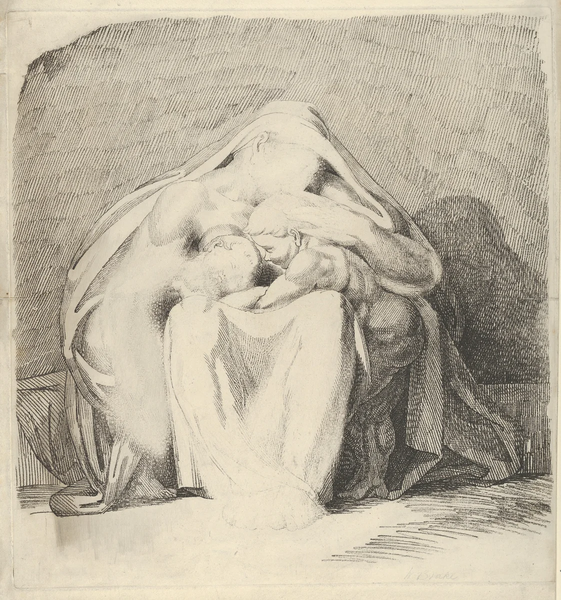 Mother and children, or Night and Her Children Aither and Hemera (Hesiod, Theogony) by William Young Ottley, print, 1803-1828