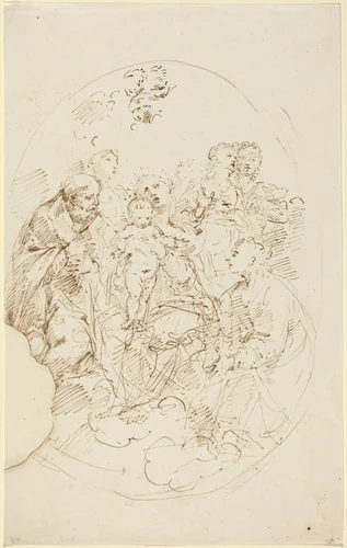 Virgin and Child with Five Saints by Donato Creti, drawing, 1671-1749