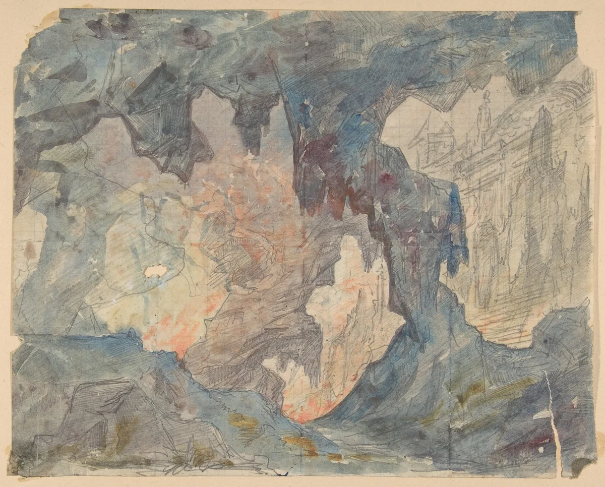 Design for a Stage Set at the Opéra, Paris by Eugène Cicéri, drawing, 1830-1890