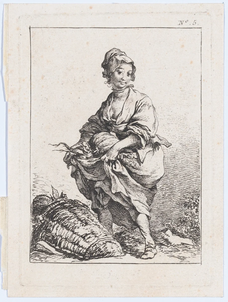 Young Woman Carrying Vegetables by Philippe-Jacques de Loutherbourg, print, 1755-1771
