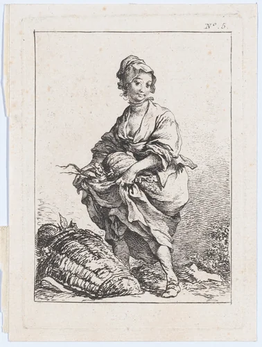 Young Woman Carrying Vegetables by Philippe-Jacques de Loutherbourg, print, 1755-1771