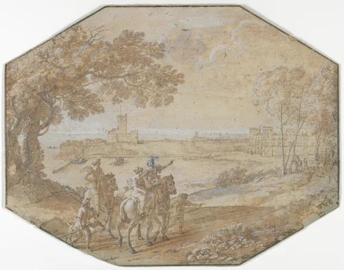 Coast Scene with the Port of Santa Marinella by Claude Lorrain, drawing, 1638