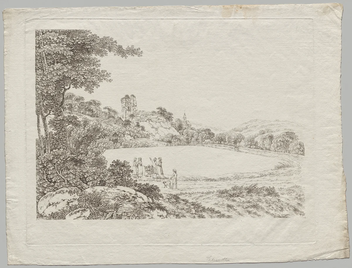 Landscape with Tharandt Castle Ruins by Adrian Zingg, print, 1795-1805