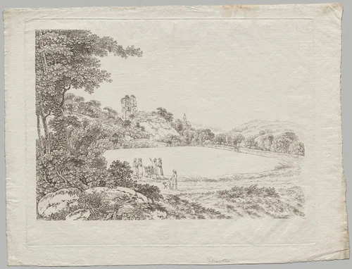 Landscape with Tharandt Castle Ruins by Adrian Zingg, print, 1795-1805