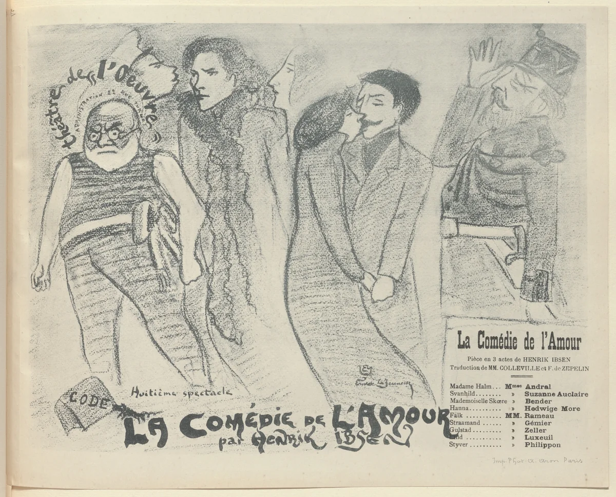 Program for The Comedy of Love (La Comédie de l'amour) from The Beraldi Album of Theatre Programs by Ernest La Jeunesse, print, 1897