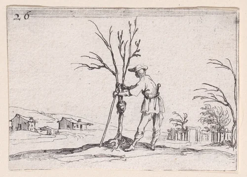 Le Jardinier Émondant un Arbuste (The Gardener Pruning a Shrub), plate 26 from "Lux Claustri ou La Lumière du Cloitre" (The Light of the Cloisters) by Jacques Callot, print, 1621-1635