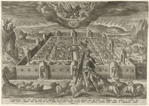 Christus als goede herder voor het Nieuwe Jeruzalem by Unknown, print, 1560-1595