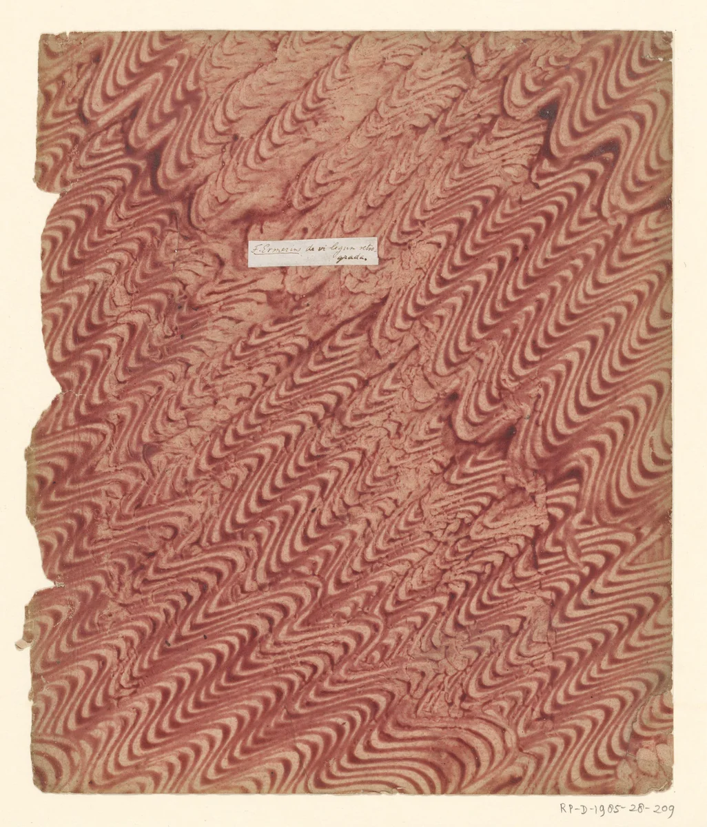 Stijfselverfpapier in roodbruin met ingekraste golvende lijnen by anonymous, other, 1700-1900