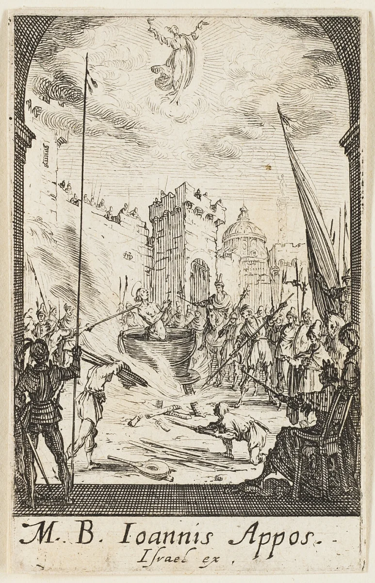 The Martyrdom of Saint John the Evangelist, plate five from The Martyrdoms of the Apostles by Jacques Callot, print, 1612-1635