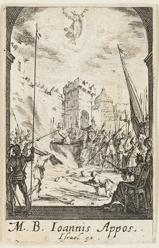 The Martyrdom of Saint John the Evangelist, plate five from The Martyrdoms of the Apostles by Jacques Callot, print, 1612-1635